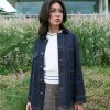 Áo Khoác Denim Nữ Dark Navy Cúc Gài Form Regular