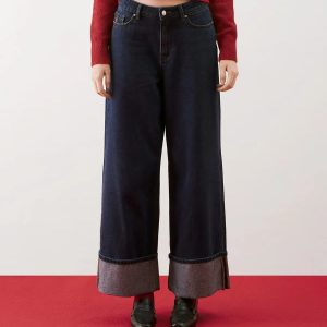Quần Denim Nữ Ống Rộng Gập Ống Form Loose